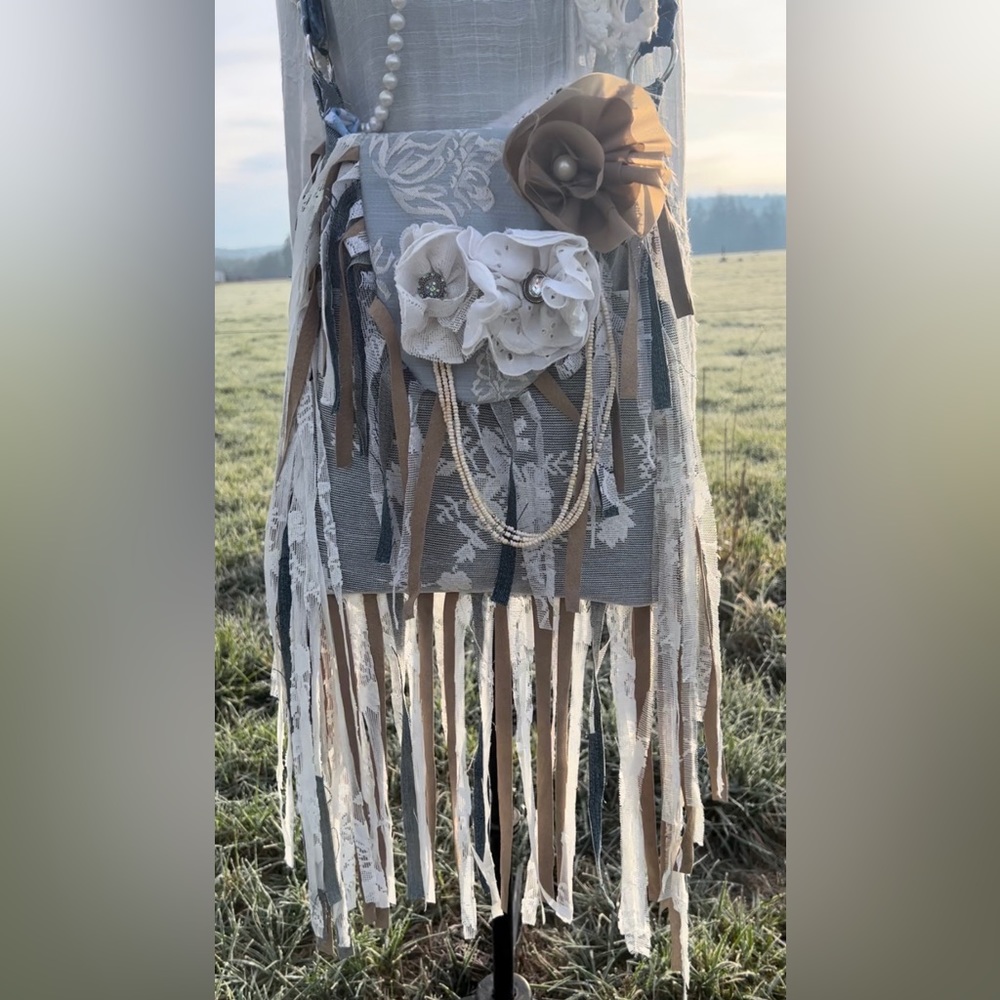 Handmade ✨ Boho style lace/jean/leather fringe purse ✨ one of a kind upcycled
